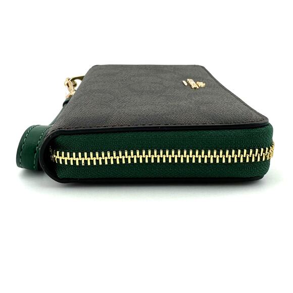 Coach Long Zip Around Wallet in Signature Canvas Brown Dark Pine Green C4452 - Picture 6 of 8
